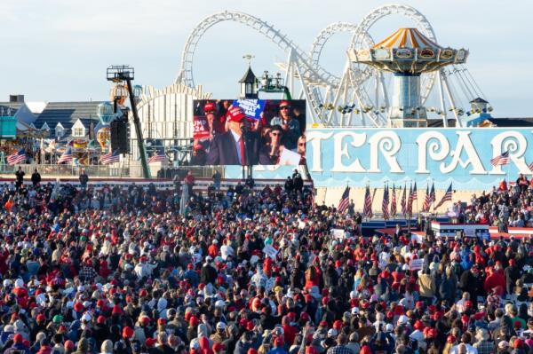 Trump speaking at a campaign rally in Wildwood on April 11, 2024.